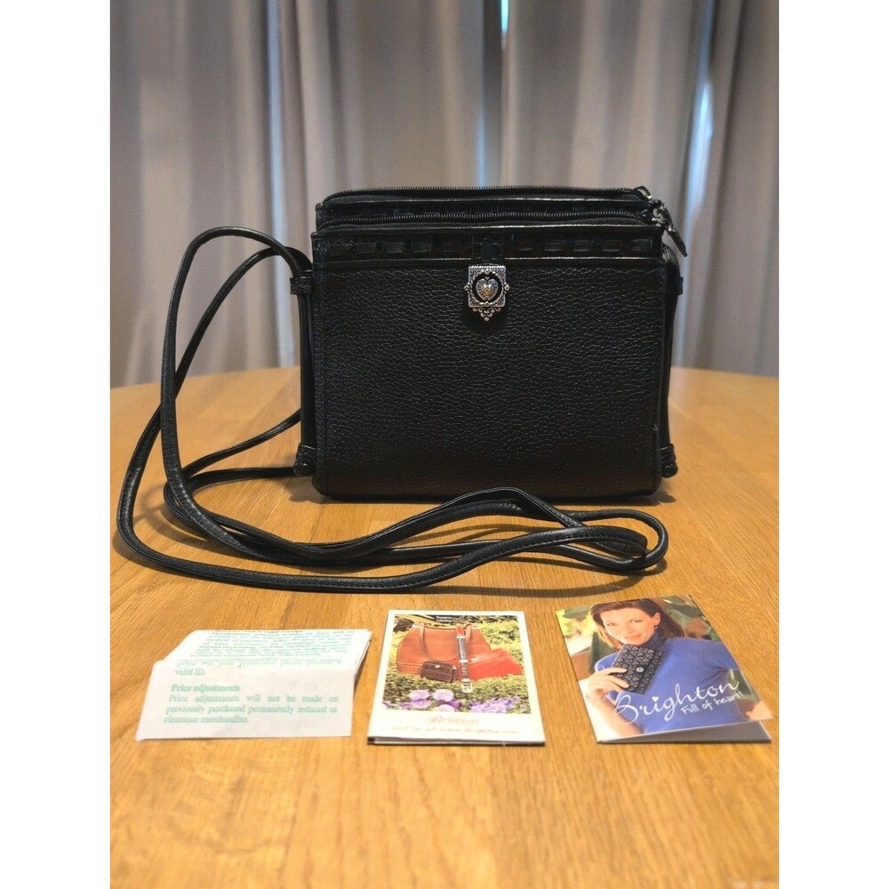 Brighton Pretty Travel Organizer Crossbody Black Pebbled Leather Bag Purse New!